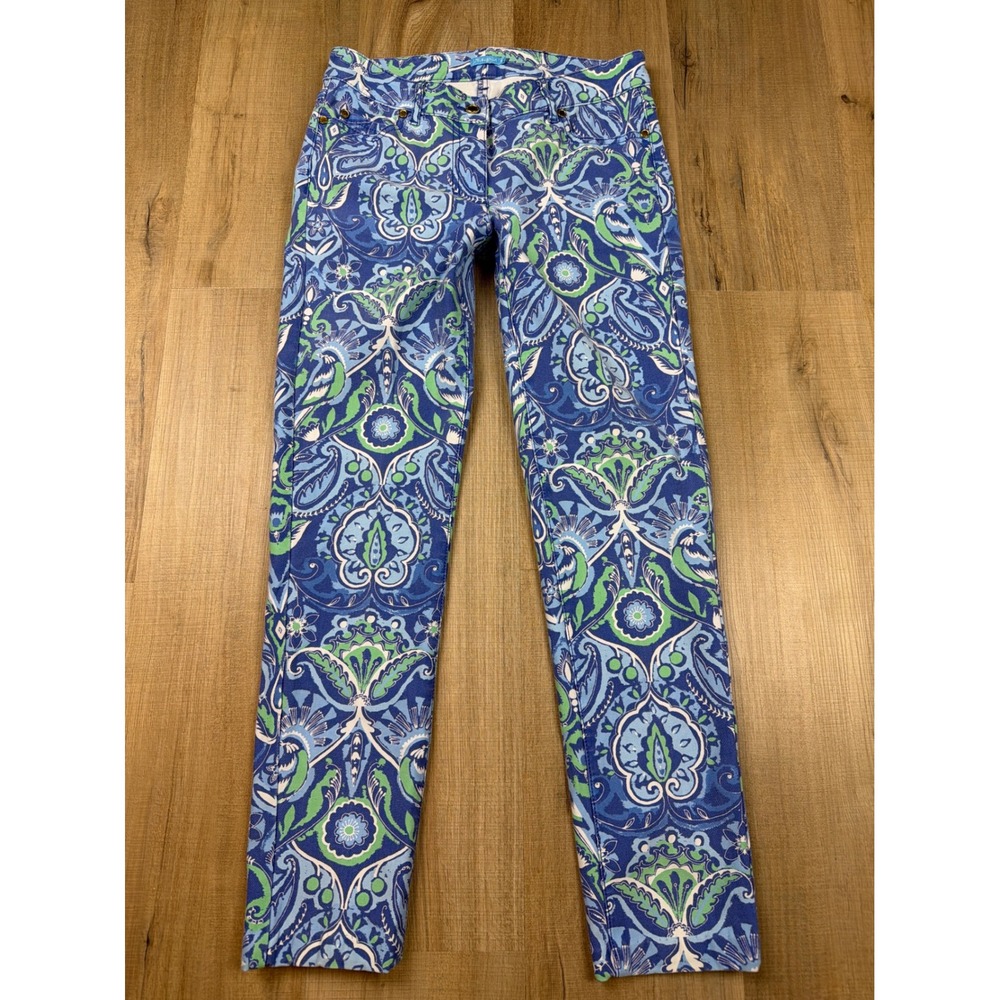 J. McLaughlin Lexi Jeans Blue Green Paisley Print Stretch Slim Pants Size 4 NWOT